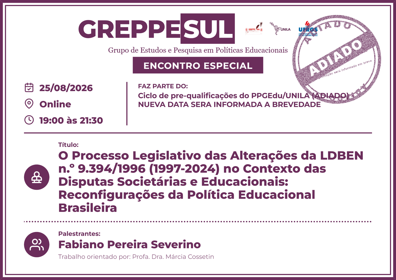 Apresentação das Pesquisas em andamento - Pré-qualificação